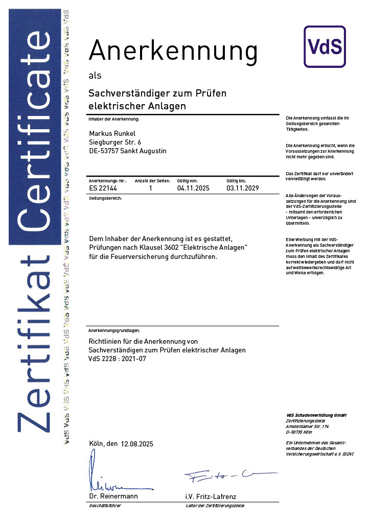 Anerkennung Markus Runkel als Sachverständiger